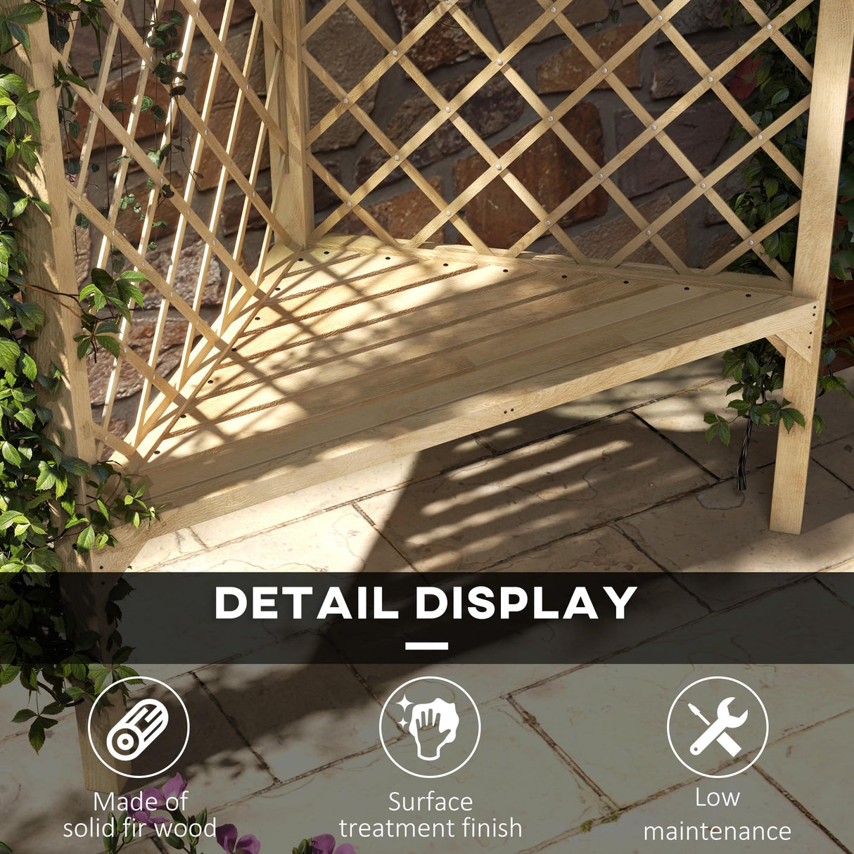 Outsunny 55" Garden Arch Bench, Wooden Trellis Park Bench for Outside with Slatted Seat, Lattice Backrest for Climbing Plants & Vines Outside On Lawn, Porch, Deck, Natural Outsunny