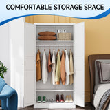Metal Wardrobe Closet with Doors, 72" Tall Almirah for Clothes with Hanging Rod and Adjustable Shelve, Armoire for Home, School, Employee, Gym (White, Without Drawers) heycode
