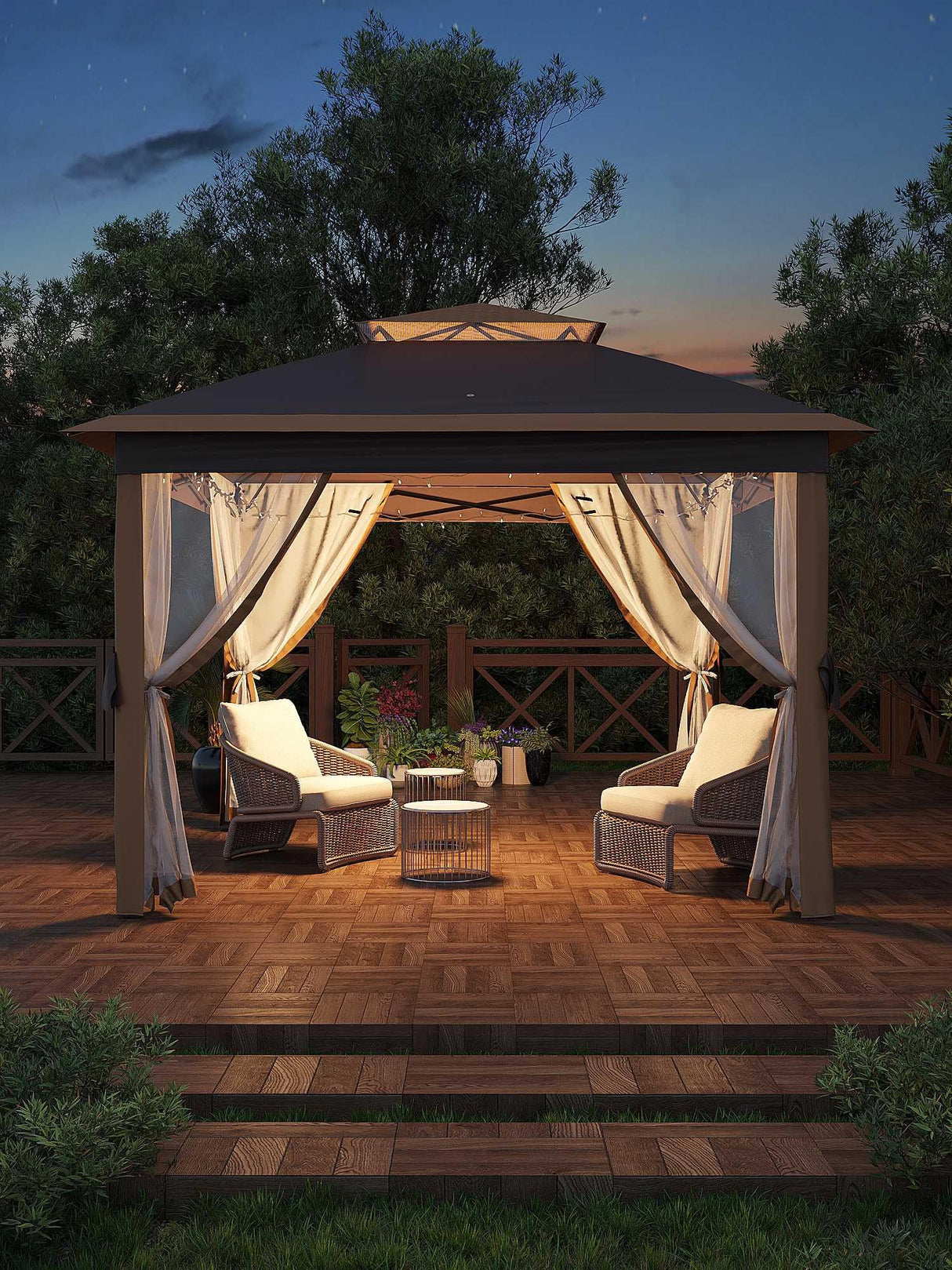 Garveelife 11x11 Pop Up Gazebo Tent with Mosquito Netting, Outdoor Canopy Shelter Easy Setup, Water & UV Resistant - Khaki Garveelife