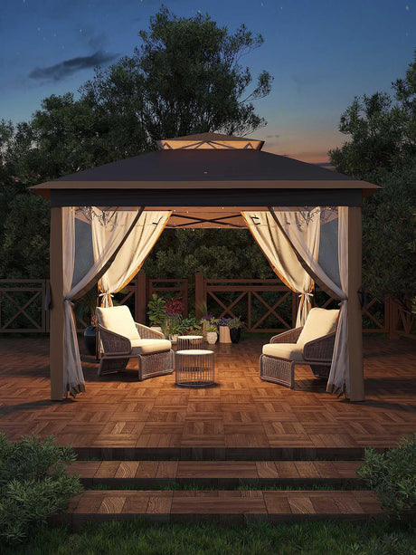 Garveelife 11x11 Pop Up Gazebo Tent with Mosquito Netting, Outdoor Canopy Shelter Easy Setup, Water & UV Resistant - Khaki Garveelife