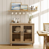 WAMAPT Sideboard Buffet Cabinets with Glass Door, Kitchen Storage Cabinets, Wood Coffee Bar Tables with Adjustable Shelf, Accent Sideboard Storage Cabinet Table Dining Room, Living Room,Oak 34 inch WAMPAT