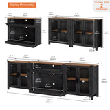 WAMPAT 2 in 1 TV Stand Set for 100 inch TV, Farmhouse Entertainment Center with 4 Mesh Door and Open Storage Shelves, Wood Media TV Console Table for Dining and Bedroom，Dark Walnut and Black WAMPAT