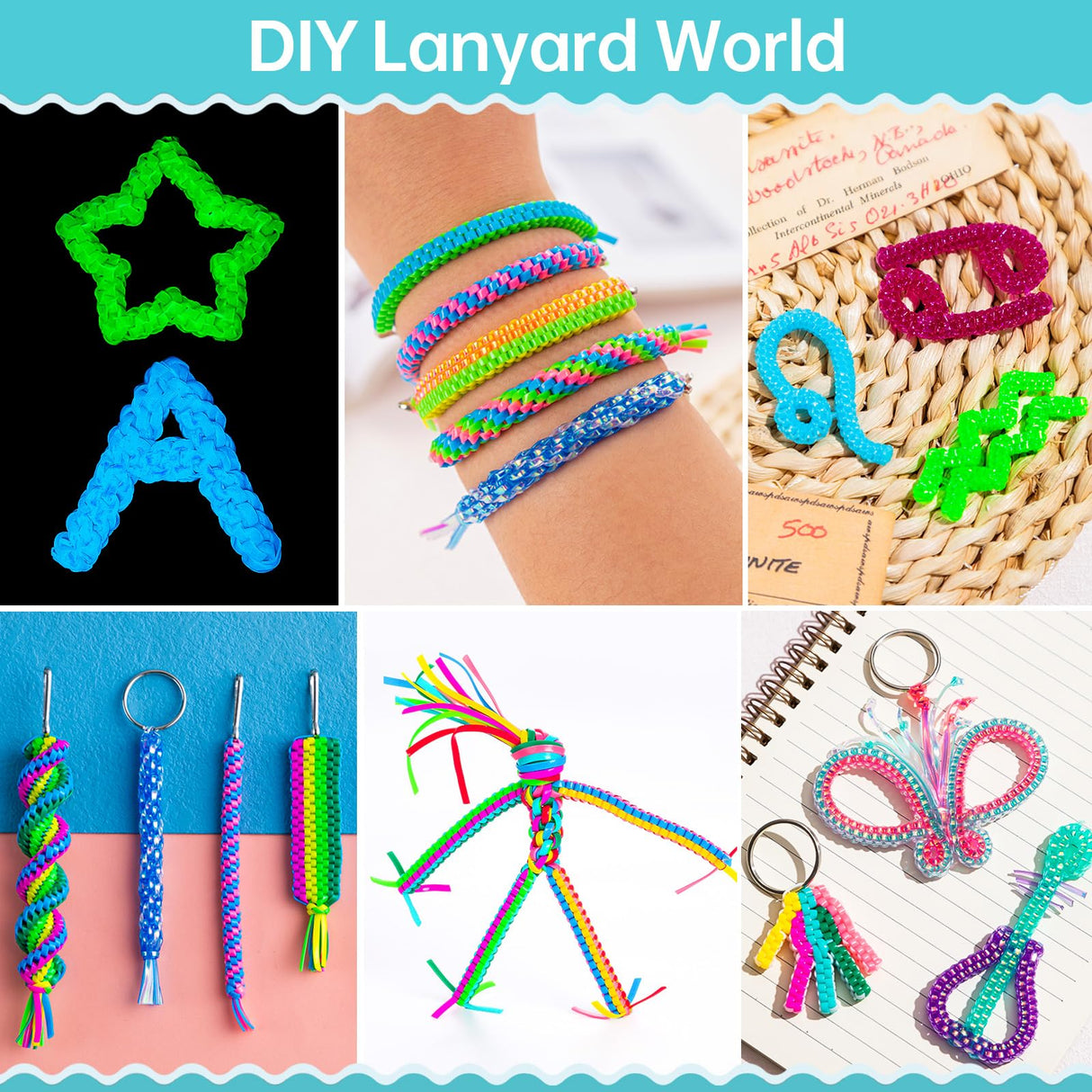 Tresotoyo Lanyard String, 20 Rolls Gimp String, Plastic String Lacing Cord, Boondoggle String Kit 1200 Feet and 52Pcs Keychain Lanyards Accessories for Keychain Crafts, Bracelet with Instruction Box Tresotoyo