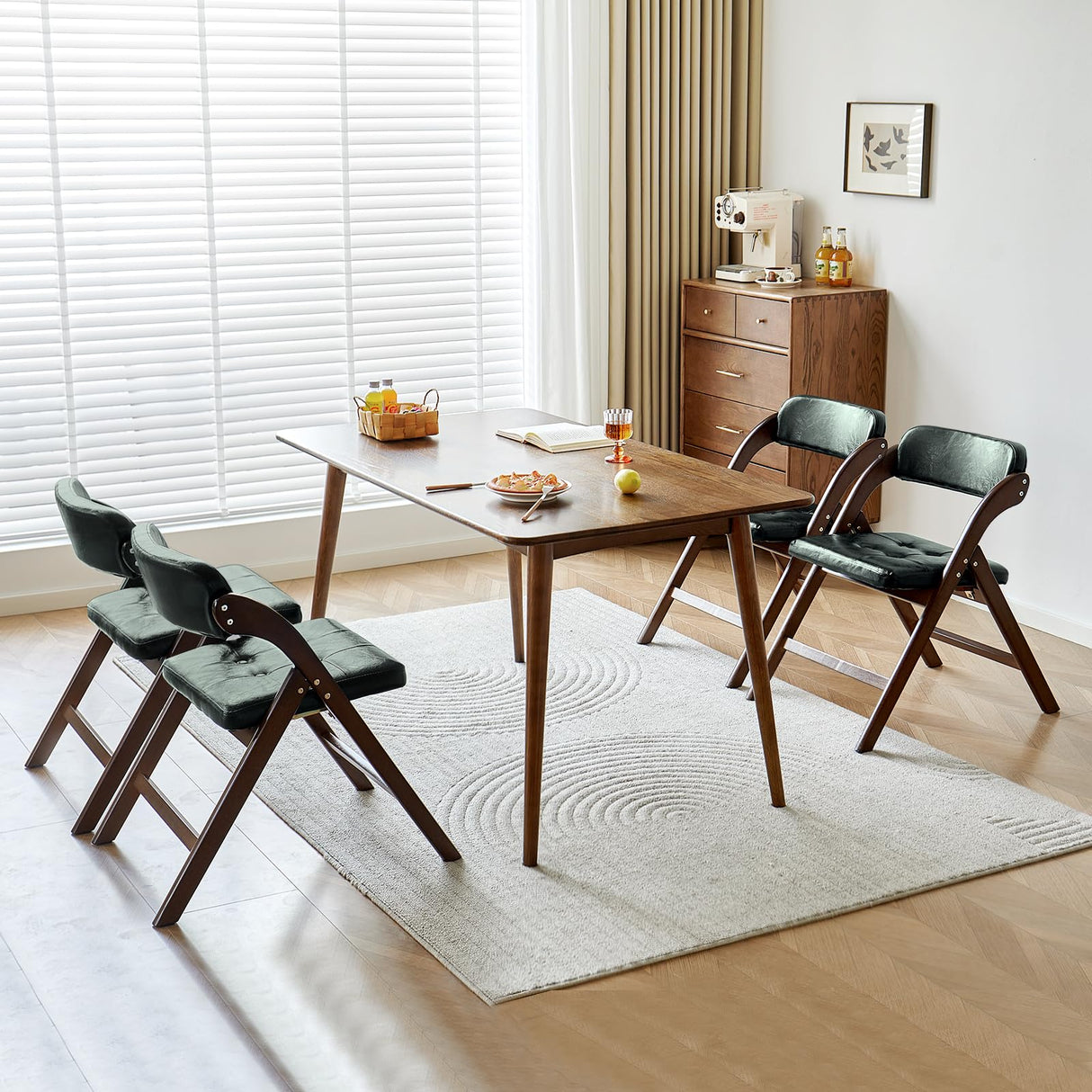 ALeesing Folding Chairs with Padded Seats, Wooden Folding Chairs Set of 2, 31" Stackable Folding Dining Chairs, Folding Extra Chair for Guests Kitchen, Bedroom, Living Room, Party Chairs, Green ALeesing