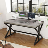 IBF Computer Desk, Industrial PC Laptop Office Desk, Farmhouse Gaming Desk with Spacious Desktop, Rustic Wood Metal Writing Study Work Table for Home Office Bedroom, 47 Inch, Grey Oak IBF