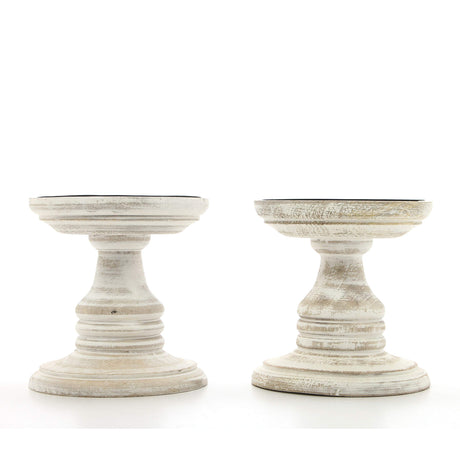 Hosley's Set of 2 White Wood Pillar Holders - 5" High. Ideal Gift for Weddings, Special Occasion, Spa, Aromatherapy Settings, Candle Gardens W1 Hosley