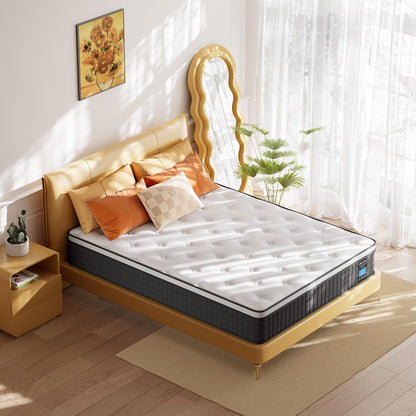 Queen Mattress, 8 Inch Queen Size Mattresses, Hybrid Mattress in a Box with Memory Foam and Independent Spring, Soft and Comfortable, Pressure Relief, Cool and Breathable, CertiPUR-US, Medium Firm