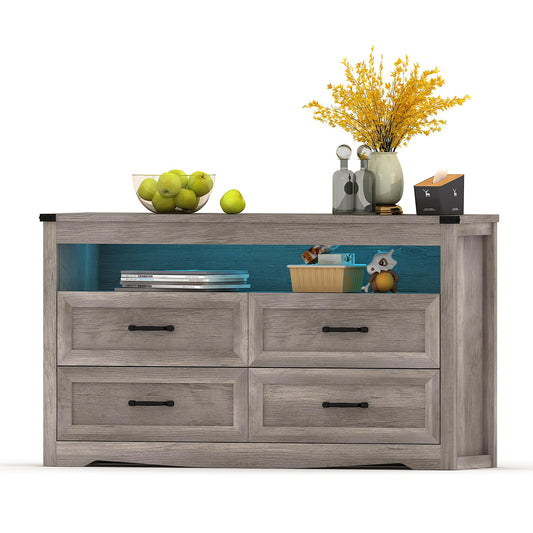 BORNOON 4-Drawer Dresser for Bedroom, Chest of Drawers with Ample Storage, Modern Farmhouse-Style Wooden Dresser for Bedroom, Hallway, Entryway, Closet, Grey - WoodArtSupply