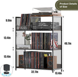 Huxitocan 4 Tier Large Record Player Stand, Holds Up to 380-450 Albums Turntable Stand with 4 Adjustable Divider Vinyl Record Cabinet Turntable Stand for Albums DVD Shelf Books Magazines Files Huxitocan