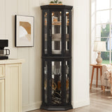 MWrouqfur 70'' Corner Curio Cabinet with Lights, Black Display Cabinet with Glass Doors, Corner China Cabinets with Adjustable Tempered Glass Shelves, Gift to Wife/Friends/Mother (Black) MWrouqfur