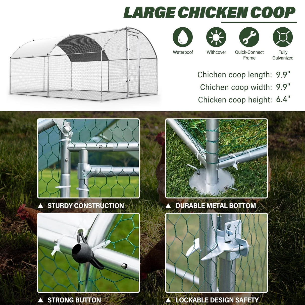 Oranland Chicken Coop Metal Large Chicken Run for Yard Chicken Pen Outdoor Heavy Duty Poultry Cage with Waterproof and Anti-Ultraviolet Cover for Outdoor Farm Use Oranland