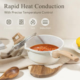 CAROTE 1.5Qt & 3.0Qt Sauce Pan Set with Lid Nonstick Saucepan 4 Pcs Non Stick Sauce Pots Cooking Pot with Pour Spout, Easy to Clean, Small Kitchen Pots Induction Pot, PFOA FREE (White Granite) CAROTE