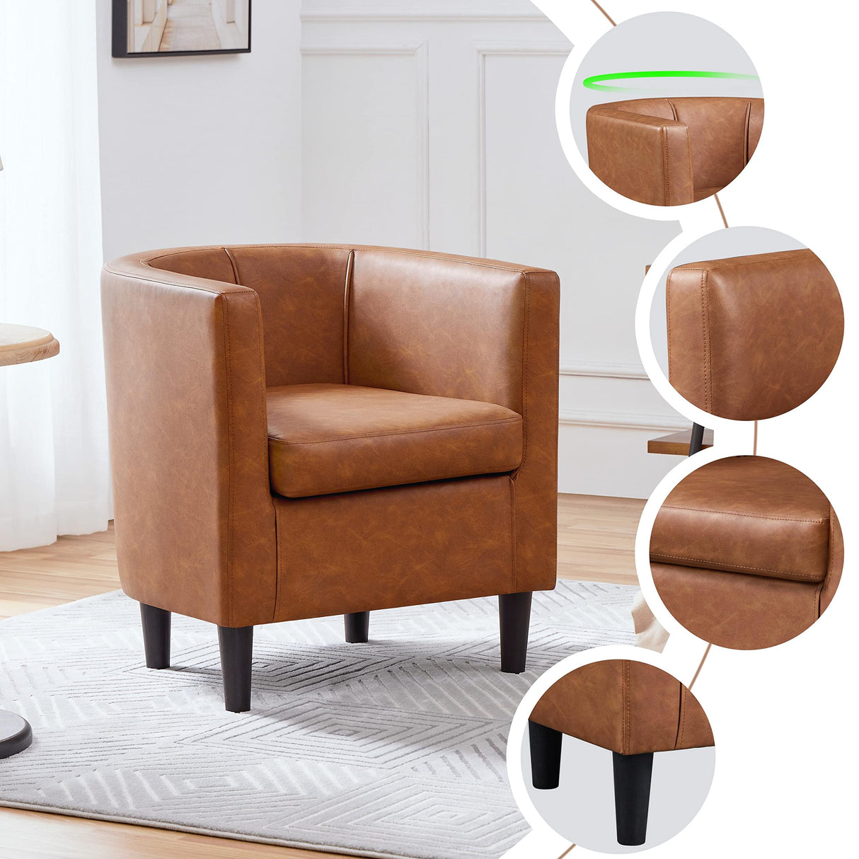 Yaheetech Accent Chair, PU Leather, Modern and Comfortable Armchairs, Upholstered Barrel Sofa Chair for Living Room Bedroom Waiting Room, Brown Yaheetech