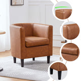 Yaheetech Accent Chair, PU Leather, Modern and Comfortable Armchairs, Upholstered Barrel Sofa Chair for Living Room Bedroom Waiting Room, Brown Yaheetech