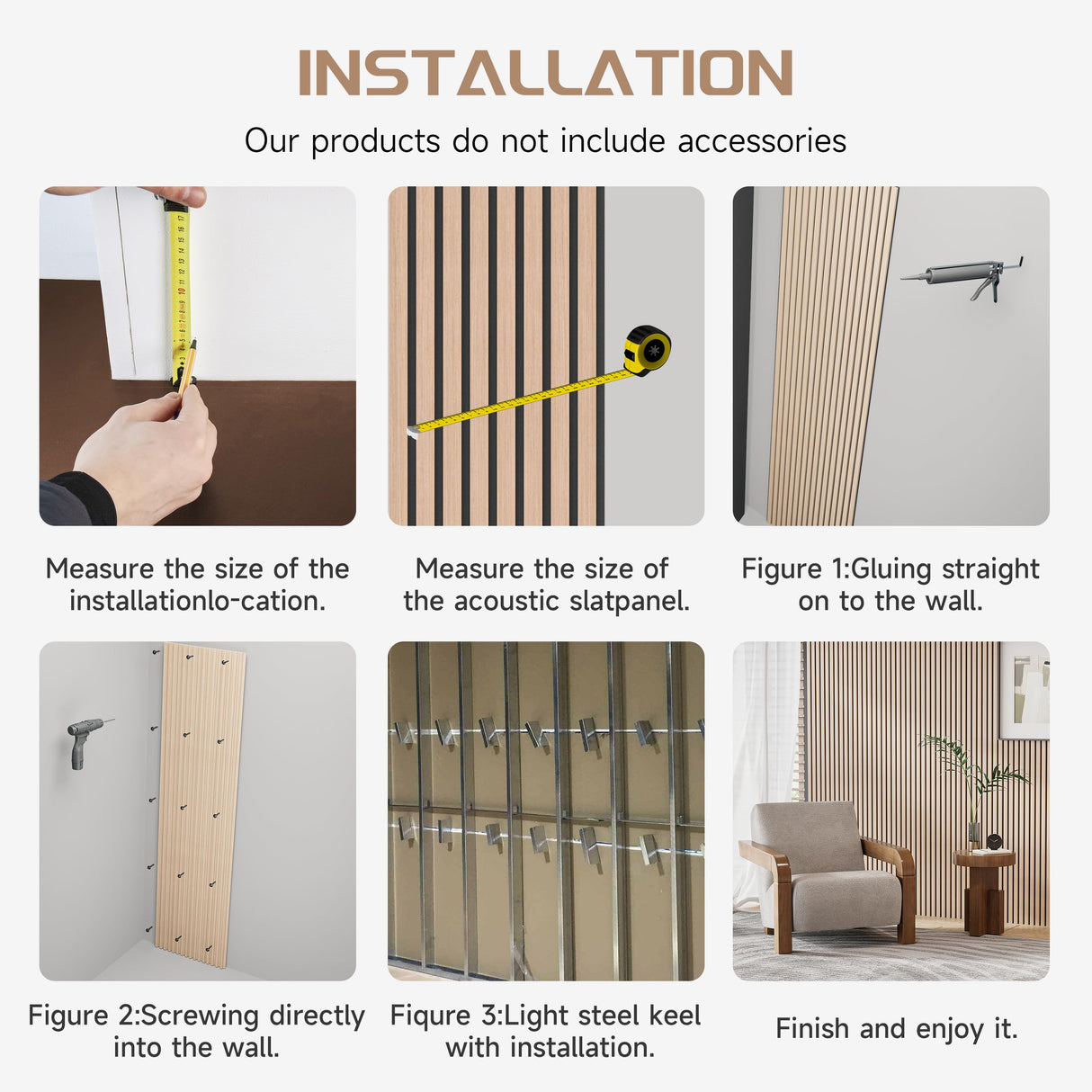 POHARE Wood Slat Wall Panels, 2 Pack 8 x 1 ft Decorative Wood Panels for Wall,Stylish Wall Panels for Interior Wall Decor, Modern Acoustic Wood Wall Panels with Felt Backing, Oak POHARE