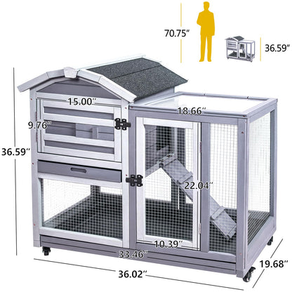 GEGURI Rabbit Hutch Indoor Rabbit Cage Outdoor, Wooden Bunny Cages for Guinea Pig with Wheels, Removable Tray, Ramp - WoodArtSupply