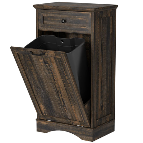Ancohom Tilt Out Trash Cabinet 13 Gallon Wooden FreeStanding Waste Bins with Hideaway Drawer,Kitchen Island with Trash Can Storage(Rustic Black) Ancohom