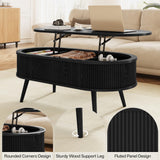 Oval Coffee Table with Storage, Fluted Coffee Table with Lift Top, Small Coffee Tables with Storage, Mid Century Modern Center Table for Living Room Home Office, 39.4", Black Onogefel