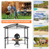 EAGLE PEAK 8x5 ft Grill Gazebo, Steel Frame Outdoor BBQ Cover, Double-Tier Polycarbonate Barbecue Canopy with Shelves EAGLE PEAK