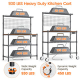 Leteuke Bakers Rack with Power Outlet & Storage, 36 Inch Microwave Stand Kitchen Cart, 4-Tier Metal Kitchen Shelves Cart with Wheels & 20 S-Hooks for Kitchen, NSF Certified, 63 x 18 x 36 Inch-Black Leteuke