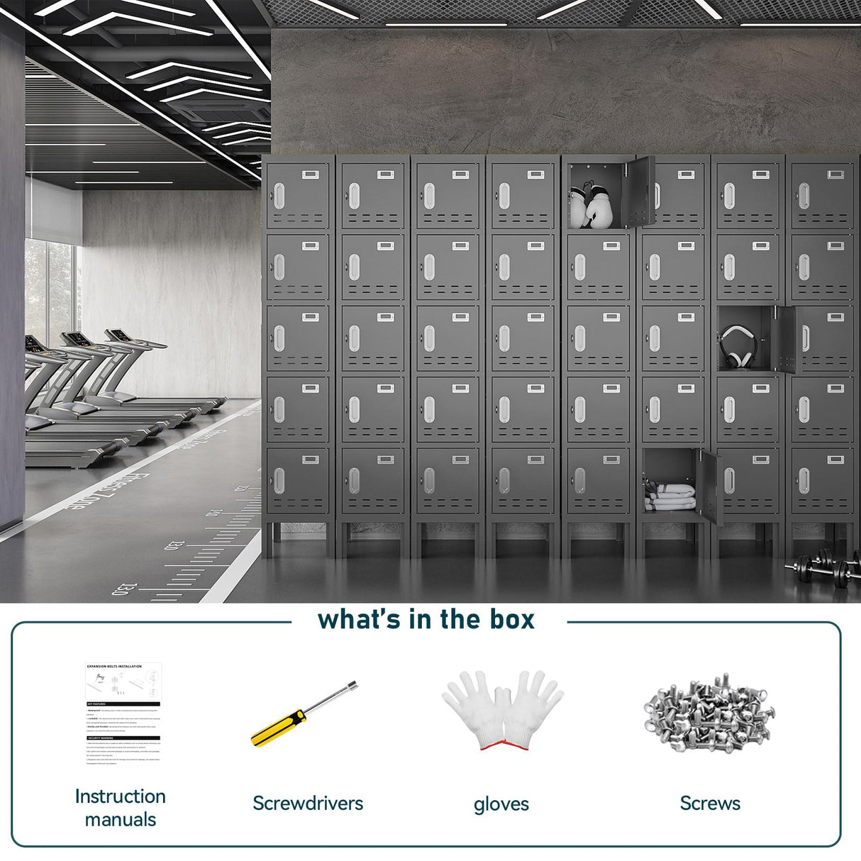 BUTISOW Metal Lockers - 66" Height Steel Lockers for Employees with 5 Door Storage Locker with Card Slot for Employees Gym School Home Office Garage - Assembly Required BUTISOW