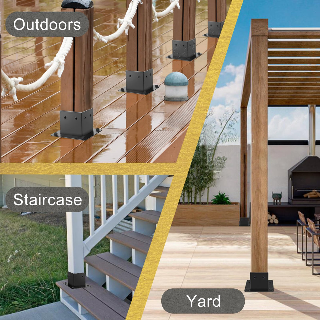 FNXAOR 4x4 Post Base 6 Pcs, Inner Size 3.5"x3.5" Fence Post Base Brackets, Metal Post Anchor Matte Black Wood Post Brackets Heavy Duty Powder-Coated for Pavilion Deck Railing Support Deck Base Plate FNXAOR