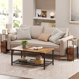 TUTOTAK Small Narrow End Table with Charging Station, Set of 2, Side Table with Outlets, Nightstand with 2 Cloth Drawers, Couch Table, for Living Room, Bedroom, Bedside, Brown TB01BB055 TUTOTAK