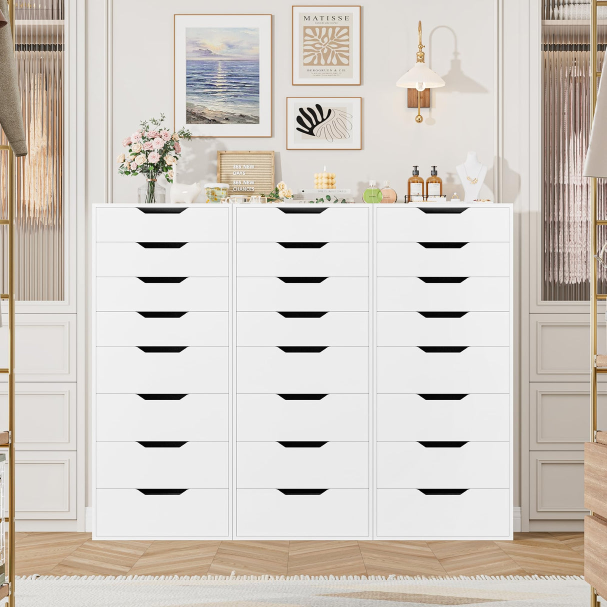FACBOTALL Tall White Dresser, 8 Drawer Dresser with Groove Handles, White Tall Dressers, Modern Chest of Drawers with Large Storage Space for Home Office FACBOTALL