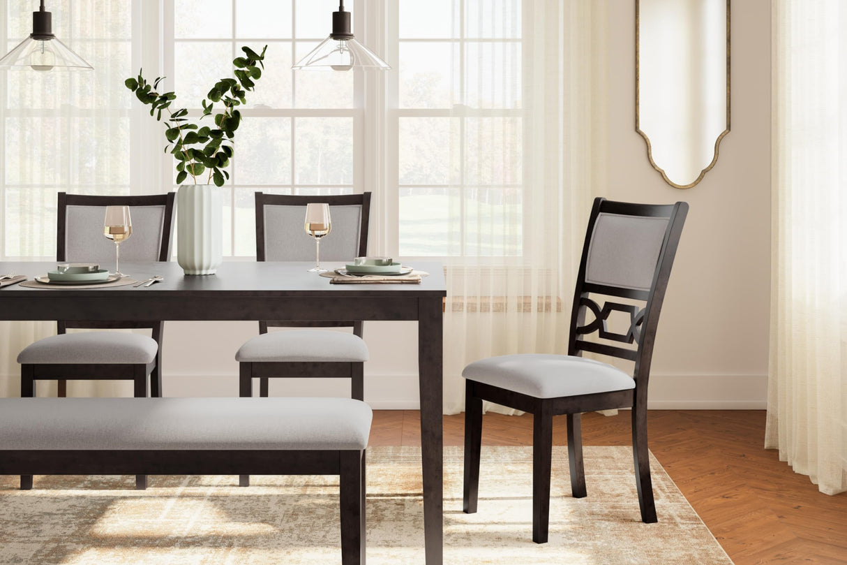 Signature Design by Ashley Langwest Dining Room Table Set, 4 Upholstered Chairs and Bench, Seats 6, Cushioned Seats, Wood, Cherry Brown Signature Design by Ashley