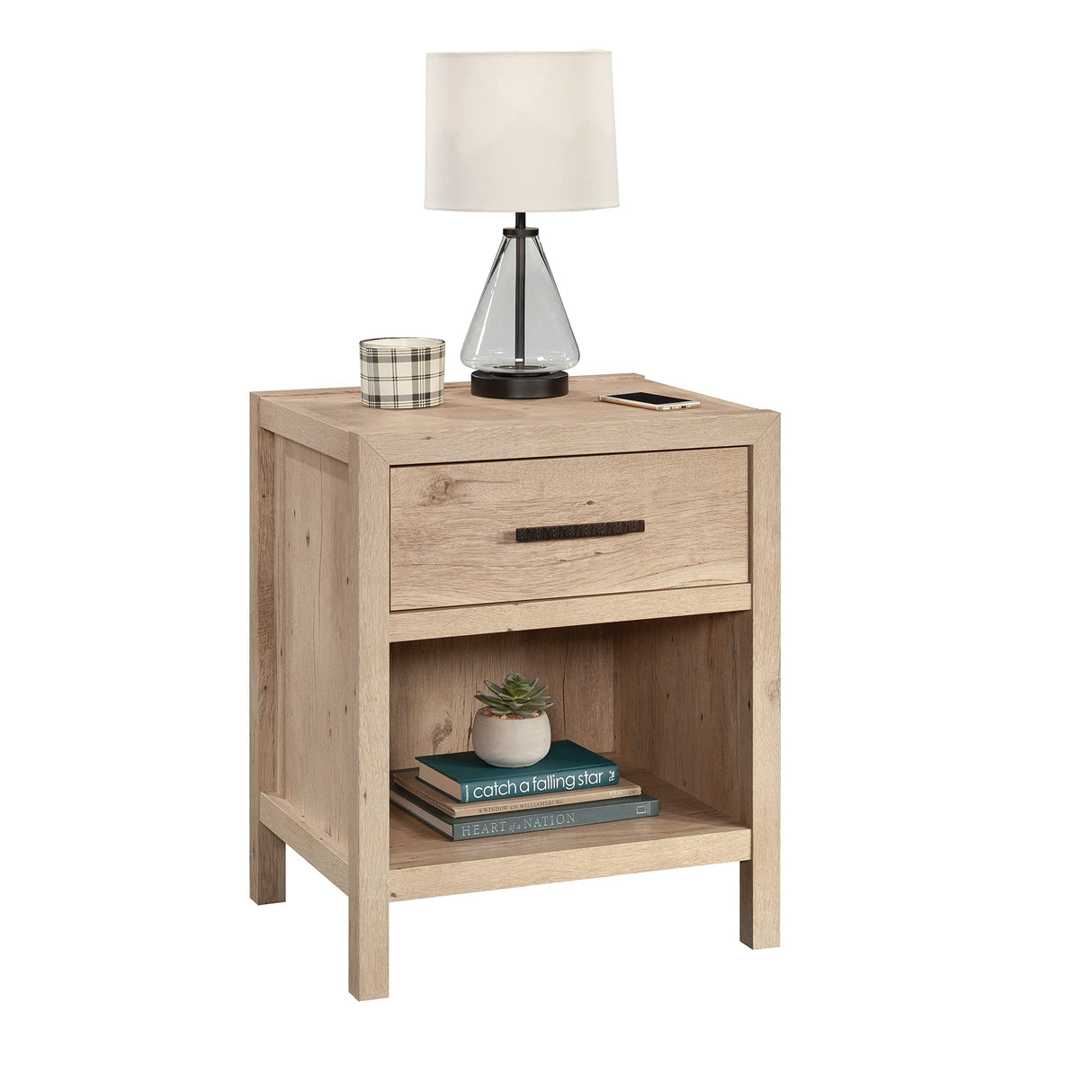 Sauder Pacific View 1-Drawer Night Stand, L: 21.5" x W: 17.48" x H: 25.83", Prime Oak finish Sauder