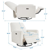 VANOMi Power Swivel Glider Recliner Chair, Electric Nursery Rocker Recliner Chair, USB & Type-C Charger, Boucle White VANOMi