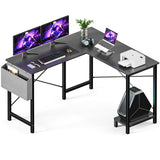 L Shaped Desk Gaming Computer 50 Inch Reversible Corner Table PC for Writing Study Student with Wood Tabletop Metal Frame CPU Stand Side Bag for Home Office Small Place, Black HealSmart