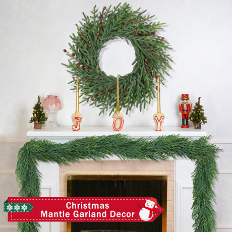 26 Inch Christmas Wreaths for Front Door with Red Berry Real Touch Large Artificial Xmas Winter Pine Cedar Wreaths for Windows Outdoor Christmas Home Yard Farmhouse Wall Front Door Porch Hanging Decor LZNPA