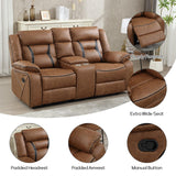 EBELLO Faux Leather Manual Loveseat Recliner, 2 Seat Reclining Sofa Chair with Center Console, Hidden Storage and Cup Holders, Daul Recliner for Living Room, Meeting Room, Brown (Loveseat) EBELLO