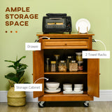 HOMCOM Modern Kitchen Island on Wheels, Rolling Kitchen Cart with Drawer, Storage Cabinet, and 2 Towel Racks for Dining Room, Brown HOMCOM