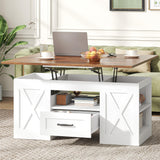 kepptory 39.4'' Lift Top Coffee Table with Storage, 4 in 1 Multi-Function Convertible Coffee Tables for Living Room, Farmhouse Coffee Table with Open Storage Compartment & Drawers (Brown&White) kepptory