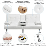 Yaheetech Convertible Sofa Bed Adjustable Couch Sleeper Modern Faux Leather Home Recliner Reversible Loveseat Folding Daybed Guest Bed, Removable Armrests, Cup Holders, 3 Angles, 772lb Capacity, White Yaheetech
