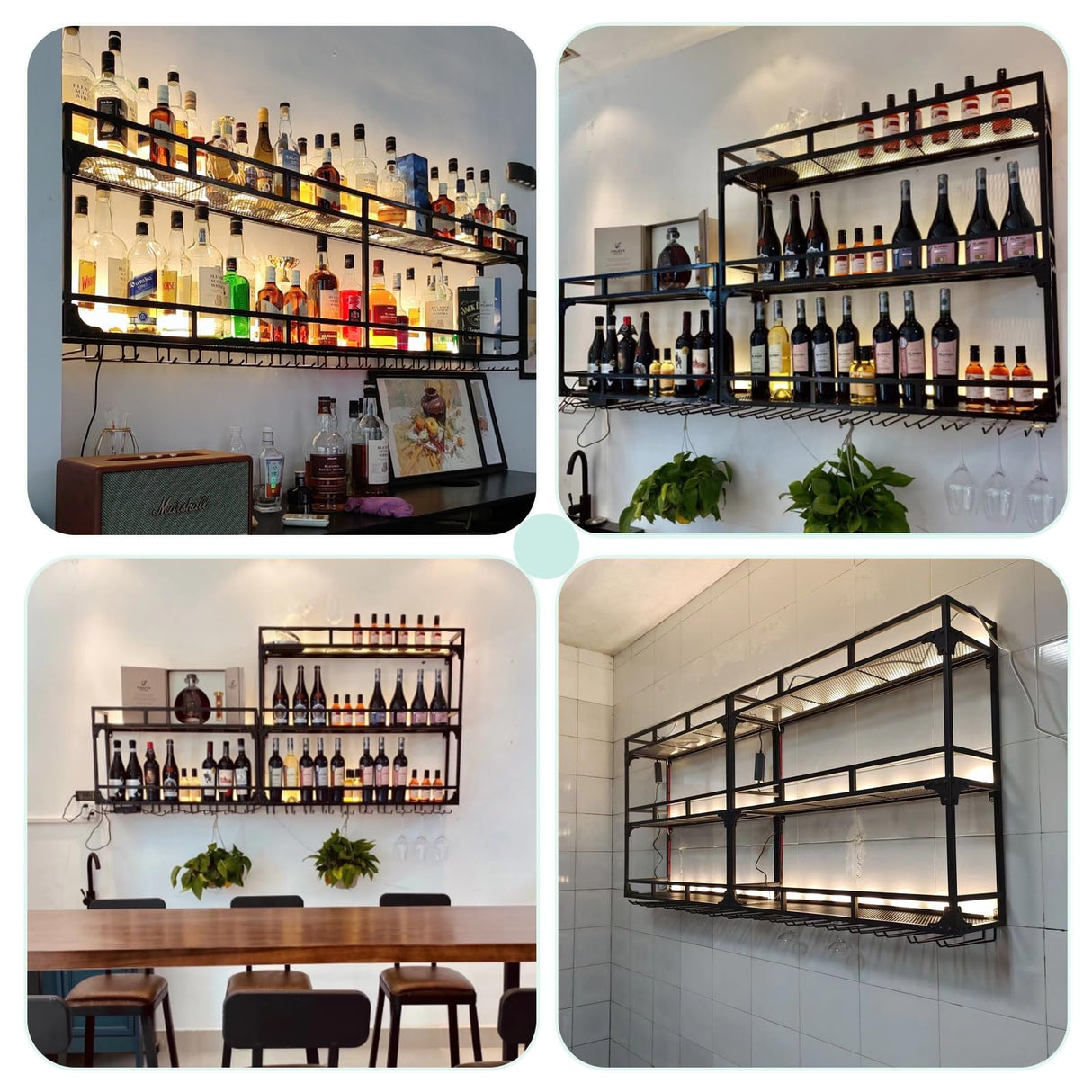 39.1in Wall Mounted Wine Rack, Wine Rack Wall Mounted With Wine Glass Rack, Metal Bar Bottle Display Shelf Wine Cups Hanging Holder, For Home Bar Cafe Dining Room Decoration (BLACK, 39.1*10*35.5IN) amhricho