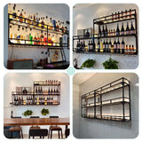 39.1in Wall Mounted Wine Rack, Wine Rack Wall Mounted With Wine Glass Rack, Metal Bar Bottle Display Shelf Wine Cups Hanging Holder, For Home Bar Cafe Dining Room Decoration (BLACK, 39.1*10*35.5IN) amhricho