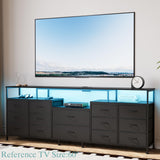 NinPeen 70.9" W Large TV Stand for 65/75/80 inchs TVs,14 Drawer Long Dresser with Charging Station and LED Lights,Entertainment Center with Storage for Living Room (Black, 70.9" W) NinPeen
