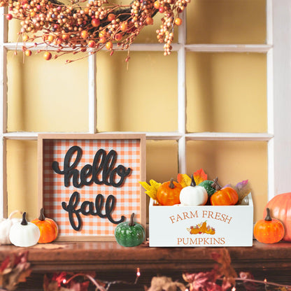 WATINC Fall Thanksgiving Maple Leaves Pumpkin Wooden Mini Crate Table Centerpiece, Farm Fresh Pumpkins Sign Crate Tiered Tray Decor Kit, Thankful Ornaments for Farmhouse Table Home Decor (62P - WoodArtSupply