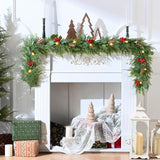 Waipfaru Christmas Decorations, 5.9FT Christmas Garland with Lights, Prelit Lighted Christmas Greenery Cedar Garland Cypress for Home Table Mantel Stair Railing Indoor Outdoor Xmas Decor Waipfaru