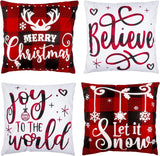 Christmas Pillow Covers 18x18 Set of 4 Winter Throw Pillow Covers Holiday Buffalo Plaid Pillow Covers Merry Christmas Pillows for Couch Sofa Home Decor Xmas Cushion Covers Indoor Decor Thicker Melonva