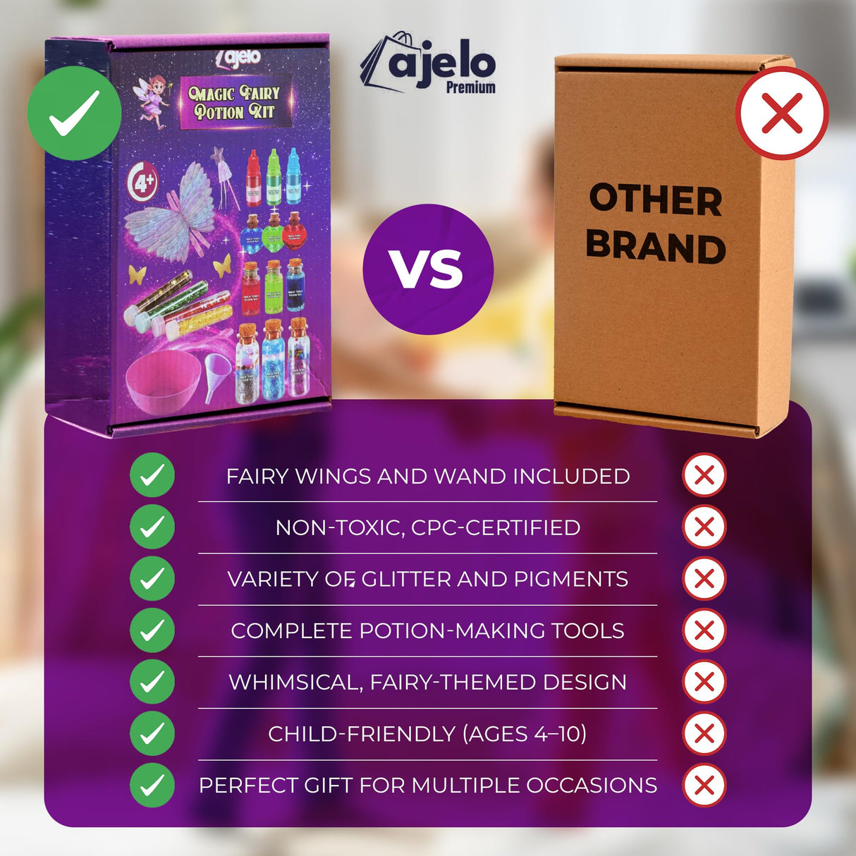 Ajelo Fairy Potions Kit for Kids Magic Set with Wings Wands, 15 Bottles, Halloween & Christmas Party DecorationsToys Girls & Boys Ages 4+ Years Ajelo