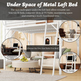 OYUMOENTS Queen Size Loft Bed Frame for Adults, Metal Queen Loft Bed with Storage Shelves & Ladder, Heavy-Duty Beds Frame with Large Under-Bed Space, No Squeaking for Kids Teens Adults, White OYUMOENTS