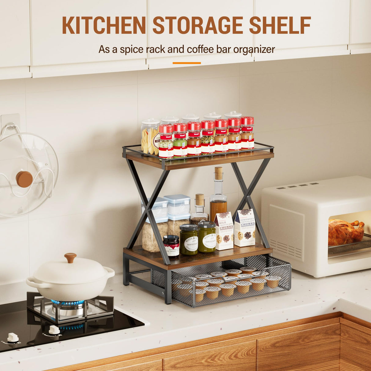 2 Tier Bathroom Counter Organizer with Drawer, Wood Vanity Bathroom Organizers and Storage for Perfume Skincare, Rustic Organizer Countertop Shelf for Bath Vanity Bedroom Kitchen Storage (Brown) Orapoke