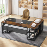 UPOSOJA 71 in Executive Desk with Power Outlets, Reversible L Shaped Computer Desk with File Drawers & Storage Shelves, Large Office Desk with Pegboard, Mobile CPU Stand, Modern Corner Desk (Walnut) UPOSOJA