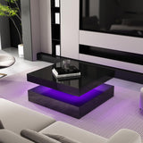 Black Coffee Table Square with LED Lights, High Glossy Center Table with Storage, Lighted Cocktail Table with Sliding Drawers, Modern Mid Century Table for Living Room, Home and Office Generic
