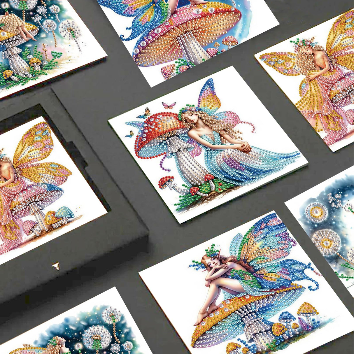 JISHSHAY 6 PCS Fairy Diamond Painting Greeting Cards Elf Diamond Art Birthday Cards with Envelopes Mushroom Gem Art Mosaic Kits for Adults, for Anniversary Valentine Thank You Graduation All Occasion JISHSHAY