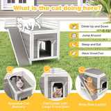 Tangkula 2-Story Outdoor Cat House, Feral Kitty Houses with Escape Doors, PVC Curtains, Cat Balcony, Cat Condo, Wide Side Ladder, Outdoor Indoor Cat Shelter Weatherproof for Home, Patio Tangkula
